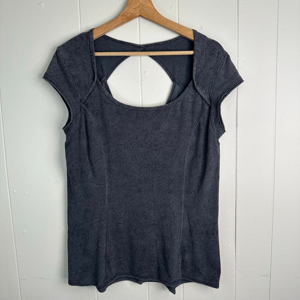 Prana Womens XL Kamilia Hemp Charcoal Cutout Back Yoga Workout Top Athleisure